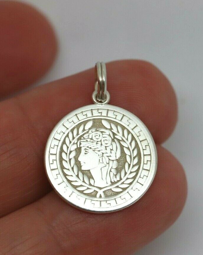 Sterling Silver Athena Goddess of Wisdom + War Shield Pendant Or Charm