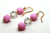 9ct 9k Rose Gold 8mm Rose Drop Pink & Crystal Earrings *Free Express Post In Oz