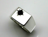 Kaedesigns Mens Sterling Silver Black 4mm Sapphire Square Signet Ring