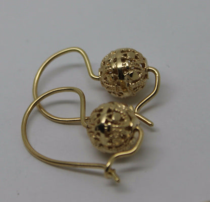 Genuine 9ct 9k Yellow, Rose or White Gold 10mm Ball Drop Filigree Earrings