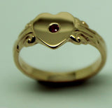 Size J, Genuine Solid 9ct 9Kt Yellow, Rose or White Gold Ruby Stone Heart Signet Ring -July Birthstone