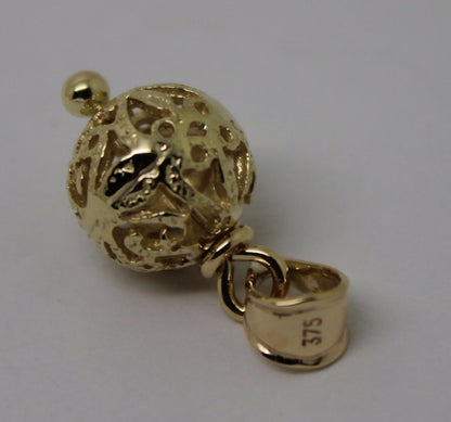 Genuine New 9ct 9K Yellow, Rose or White Gold 10mm Filigree Ball Pendant