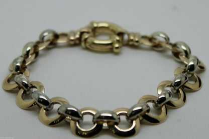 21cm Genuine 9ct 9kt Yellow And White Gold Solid Belcher And Circle Bracelet