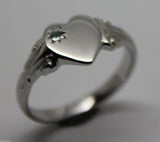 Genuine 9ct 9k White Gold / 375, Heart Topaz November Birthstone Signet Ring