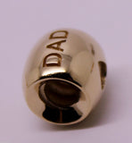 Kaedesigns,Genuine 9ct Yellow Or Rose Or White Gold Or Silver Dad Bead Charm