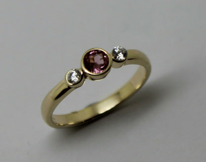 Kaedesigns, Genuine 9ct 9kt Yellow, Rose or White Gold Trilogy & Pink Tourmaline Ring