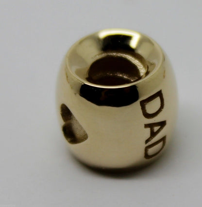 Kaedesigns,Genuine 9ct Yellow Or Rose Or White Gold Or Silver Dad Bead Charm