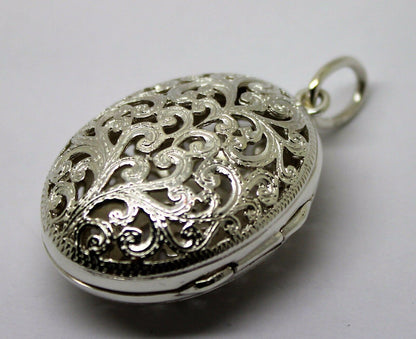 Genuine Huge Heavy Sterling Silver 925 Filigree Oval Pendant Locket