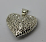 Genuine Sterling Silver Huge Heavy Large Filigree Heart Pendant