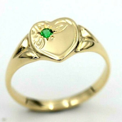 Kaedesigns Genuine 9ct 9K Yellow, Rose and White Gold Green Emerald (Birthstone Of May) Signet Ring