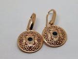 Genuine 9ct Solid Yellow, Rose or White Gold Round London Blue Topaz Filigree Earrings