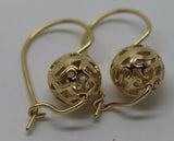 Genuine 9ct Yellow, Rose or White Gold 10mm Euro Ball Drop Filigree Earrings