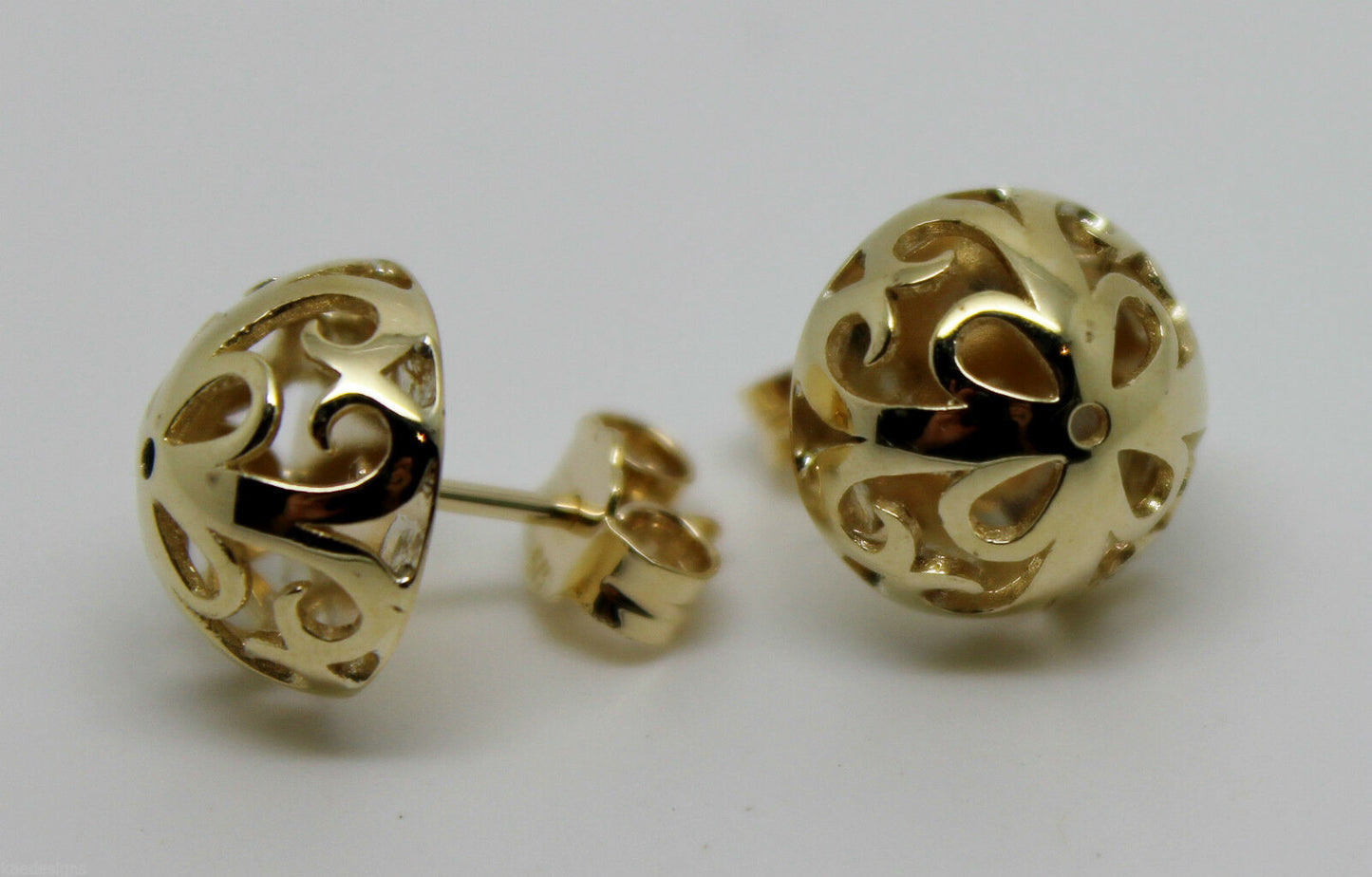 Kaedesigns New 9ct Yellow, Rose or White Gold Half Ball 12mm Stud Filigree Earrings