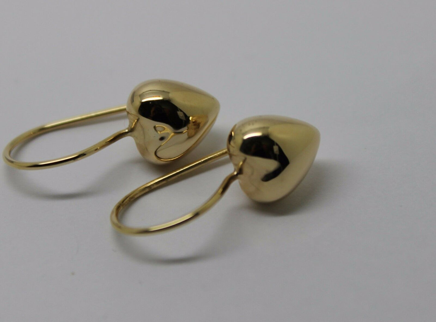 Genuine 9ct Solid Yellow, Rose and White Gold Large Hooks Dangle Puffed Heart Earrings