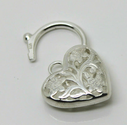 Large Sterling Silver 925 Filigree Heart Padlock Pendant 20mm