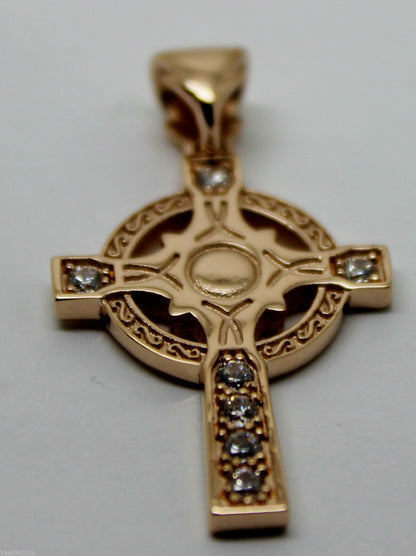 Kaedesigns, 9ct Yellow Or Rose Or White Gold Celtic Cross Pendant With Stones