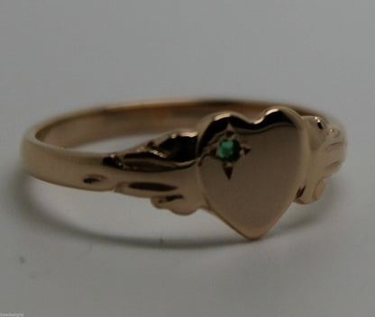 Size O 1/2 May Birthstone 9ct Solid Yellow, Rose or White Gold / 375 Green Emerald Stone Heart Signet Ring