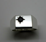 Kaedesigns Mens Sterling Silver Black 4mm Sapphire Square Signet Ring