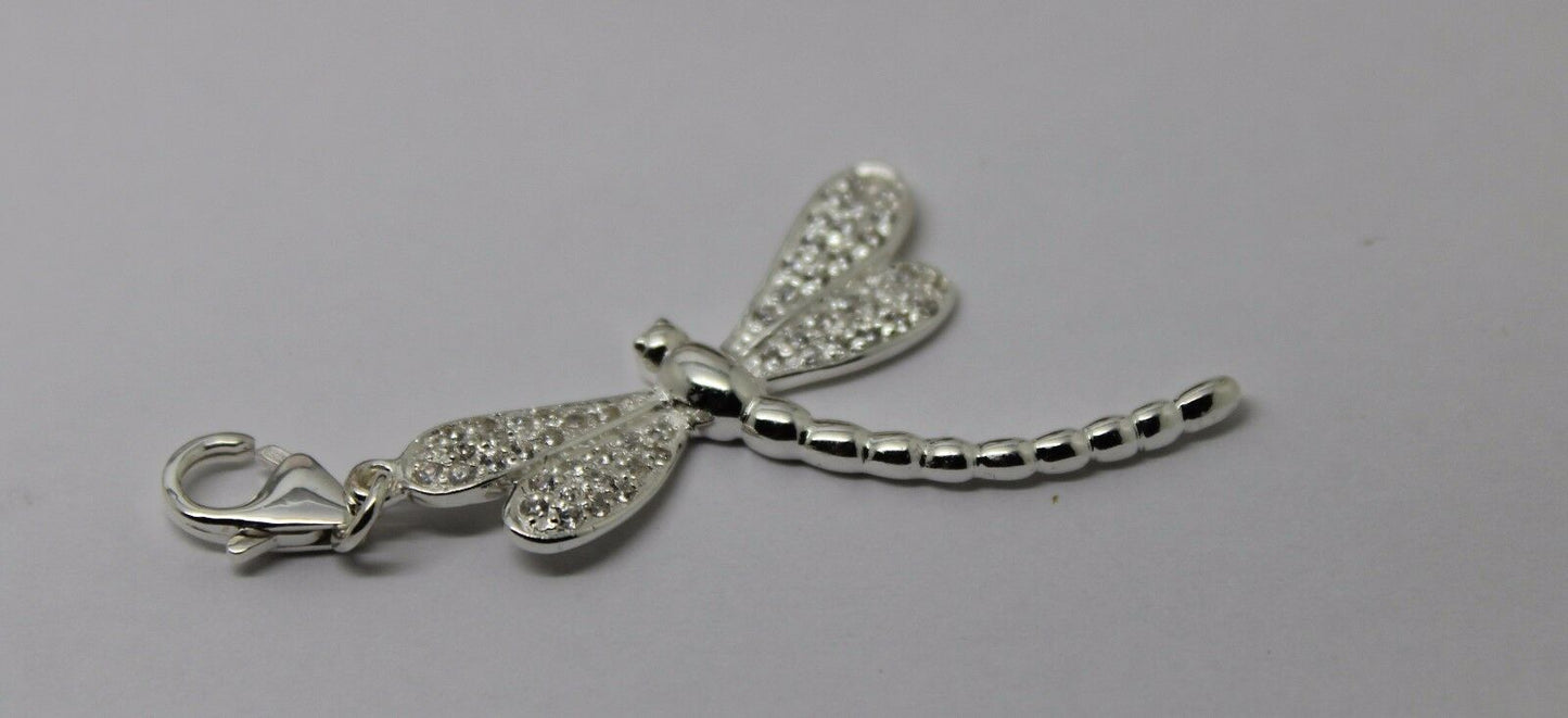 Sterling Silver 925 Dragonfly Cubic Zircon Pendant + Clasp