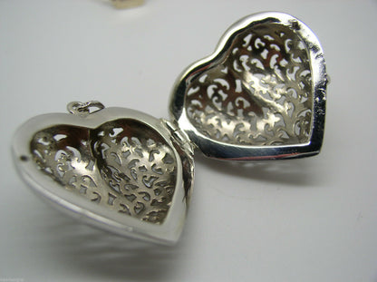 Kaedesigns Genuine 9ct 9K White Gold Huge Heavy Filigree Heart Pendant Locket