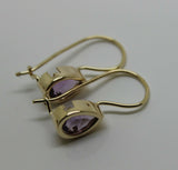Genuine  9ct Yellow Gold Purple Stone Teardrop Earrings