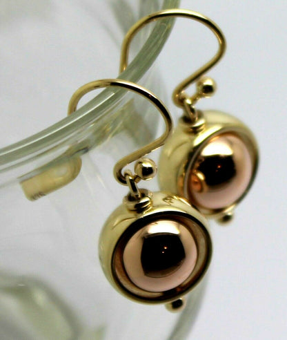 Genuine Large 9ct Rose & Yellow Gold Spinning Belcher Ball Earrings