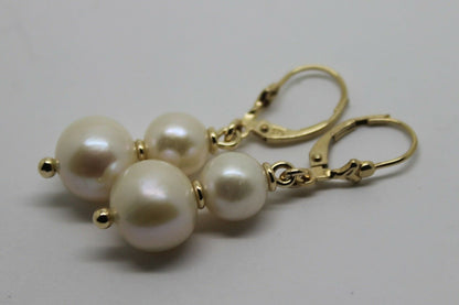 New 9ct 9k Yellow Gold 6mm & 8mm White Pearl Continental Clip Earrings