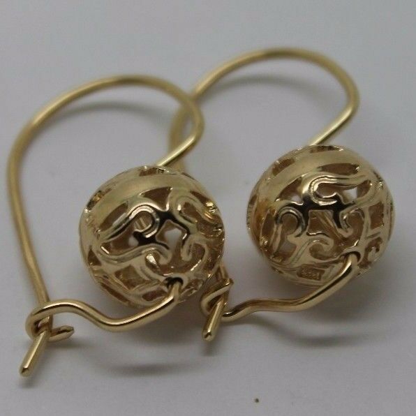 Genuine 9ct Yellow, Rose or White Gold 10mm Euro Ball Drop Filigree Earrings