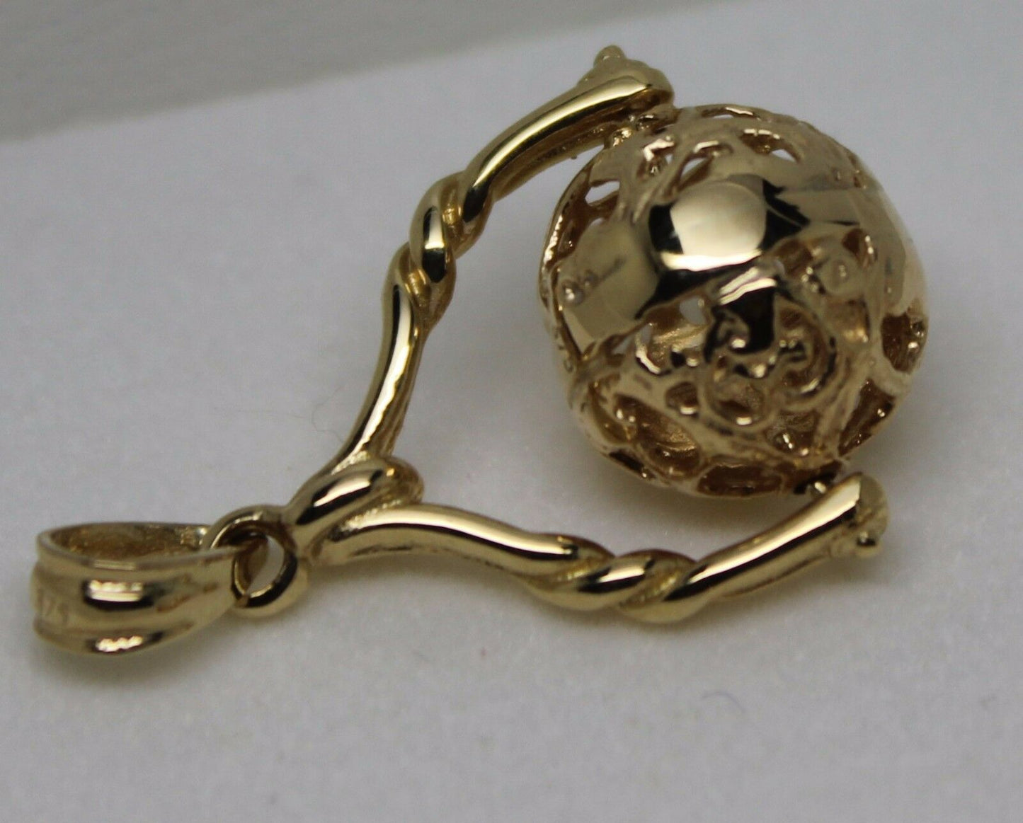 Genuine 9ct 9kt Yellow, Rose Or White Gold 12mm Filigree Ball Spinner Pendant