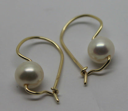 Genuine 9ct 9k Yellow, Rose or White Gold 8mm White Pearl Hook Earrings