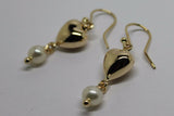 Kaedesigns, New 9ct 9k Yellow Gold Or White Gold Or Rose Gold Heart Pearl Earrings