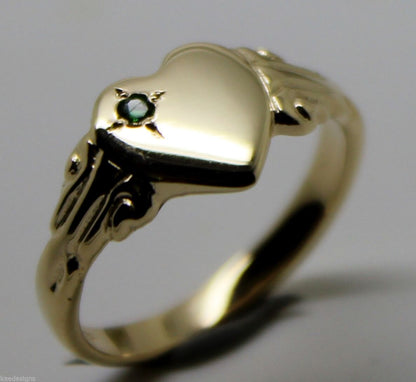 Kaedesigns New Genuine 9ct Yellow, Rose or White Gold Green Emerald Heart Signet Ring