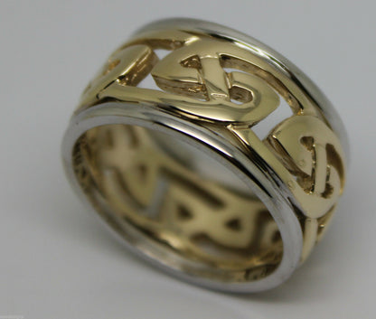 Size T 1/2 Genuine Heavy Solid  9ct Yellow & White Gold 12mm Large Celtic Ring