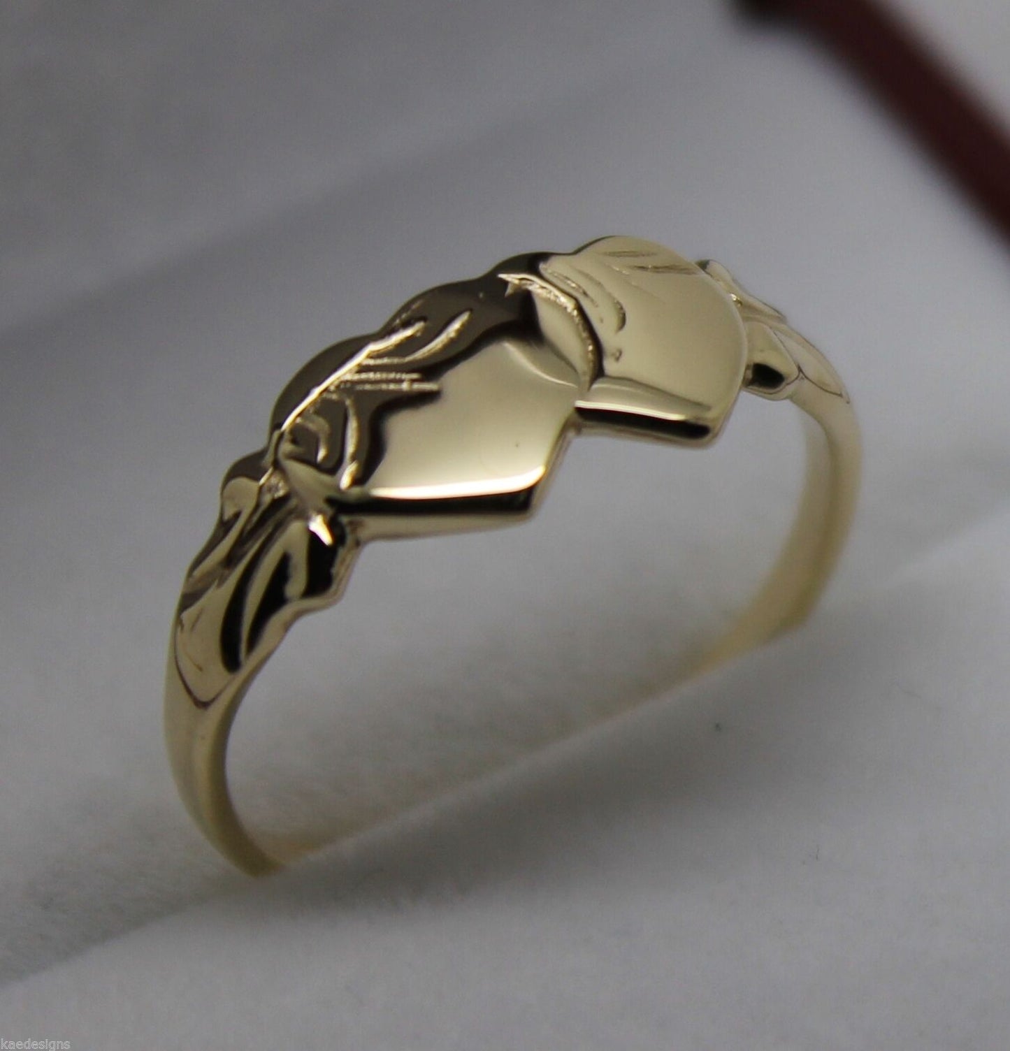 Size M Kaedesigns, Solid New 9ct 9kt Yellow Gold Double Heart Signet Ring