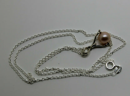 Sterling Silver 925 Chain Necklace &  Pearl Ball Spinner Pendant