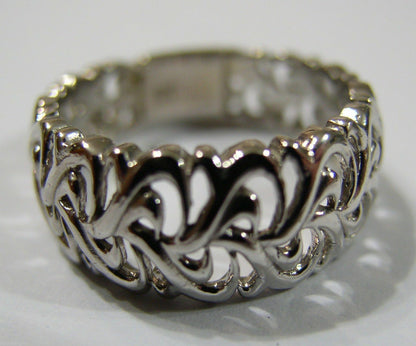 Genuine Size O 9ct 375 White Gold Wide Flower Filigree Ring