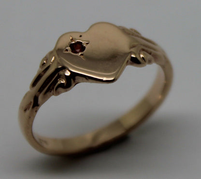 Size J, Kaedesigns 9ct Yellow, Rose or White Gold Heart Garnet Birthstone January Signet Ring