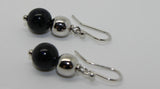 10mm Round Onyx + 9ct White Gold 8mm White Gold Ball Earrings *Free Express Post