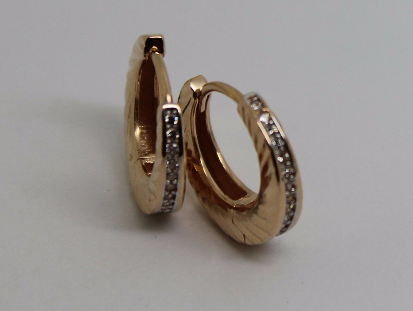 Kaedesigns,New 9ct Rose & White Gold Hoop Huggie Cz Earrings