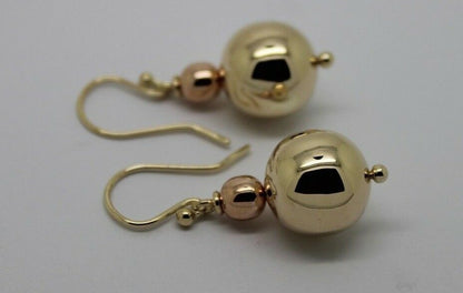 Kaedesigns Genuine Huge 9ct 9K Yellow & Rose Gold Hook Ball Drop Earrings