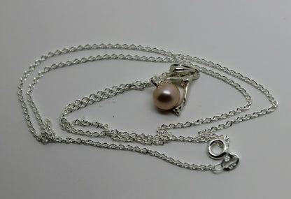 Sterling Silver 925 Chain Necklace &  Pearl Ball Spinner Pendant