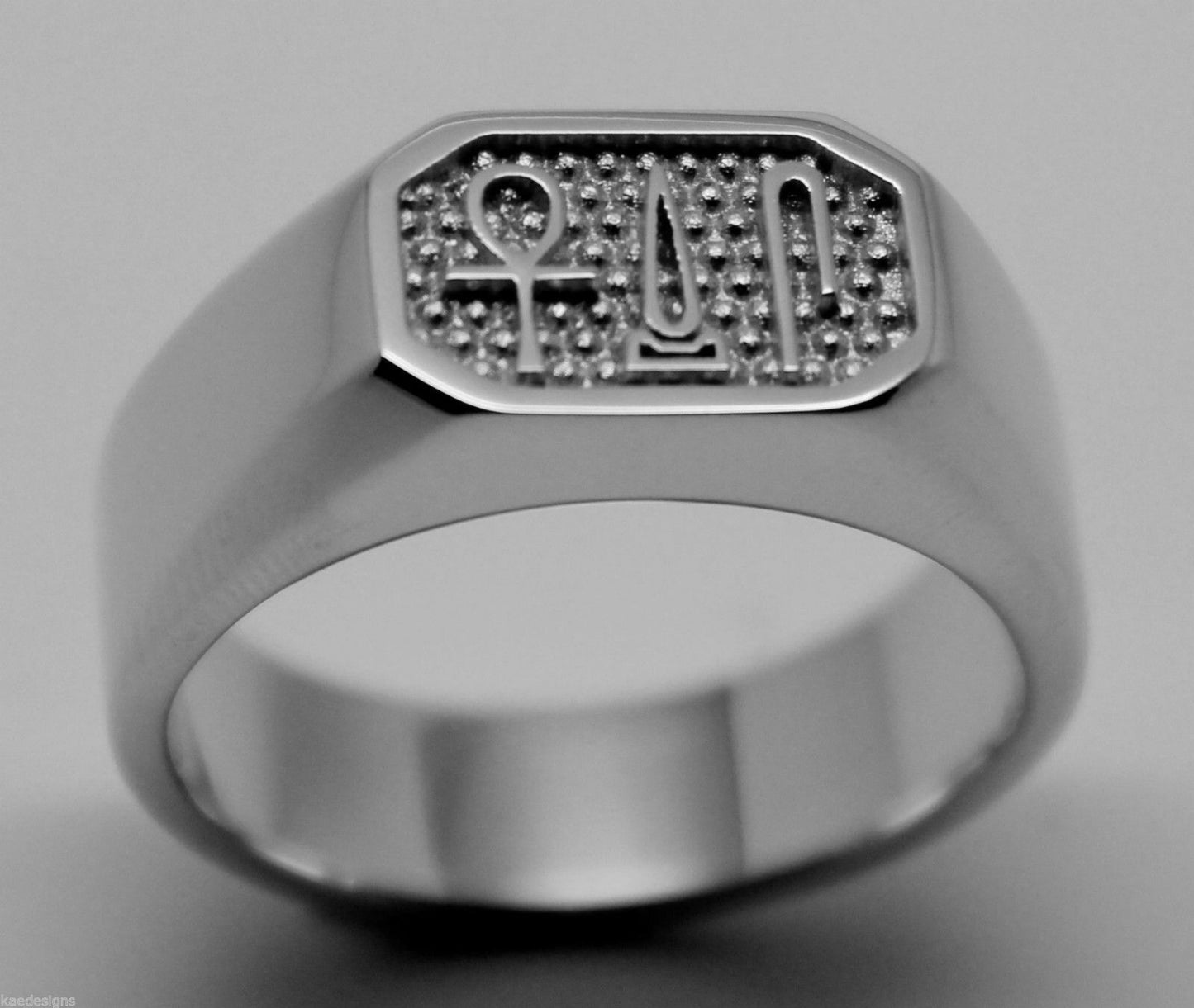 Sterling Silver Ring Egyptian Hieroglyphic symbols - Success, Happiness & Health