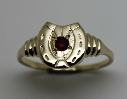 Size V, Large 9ct 9k Genuine Yellow, Rose or White Gold 3mm Ruby Lucky Horse Shoe Ring GOLD 3mm RUBY LUCKY HORSE SHOE RING