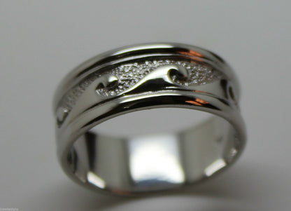 Kaedesigns, Solid Heavy Genuine 9ct White Gold Mens Surf Wave Ring Size T 258