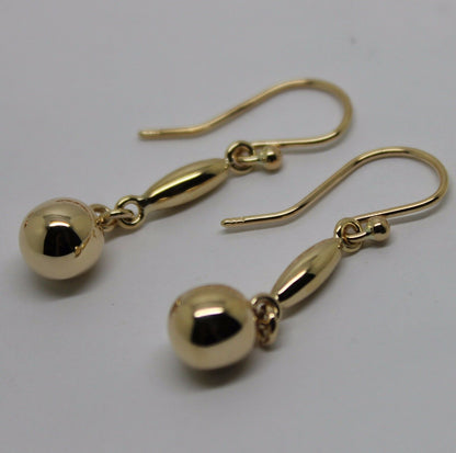 Kaedesigns, 9ct 9kt Yellow Or White Or Rose Gold 8mm Ball Long Drop Earrings