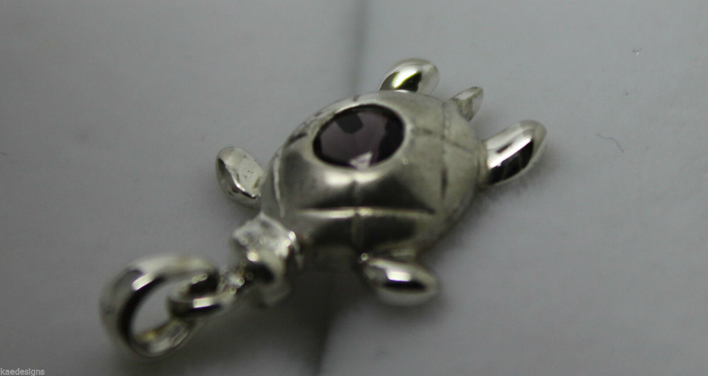 Genuine 3D Sterling Silver 925 Amethyst Turtle Charm / Pendant