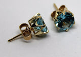 Kaedesigns,Genuine New 9ct Yellow Gold Claw-Set Round Cz Blue 7mm Stud Earrings