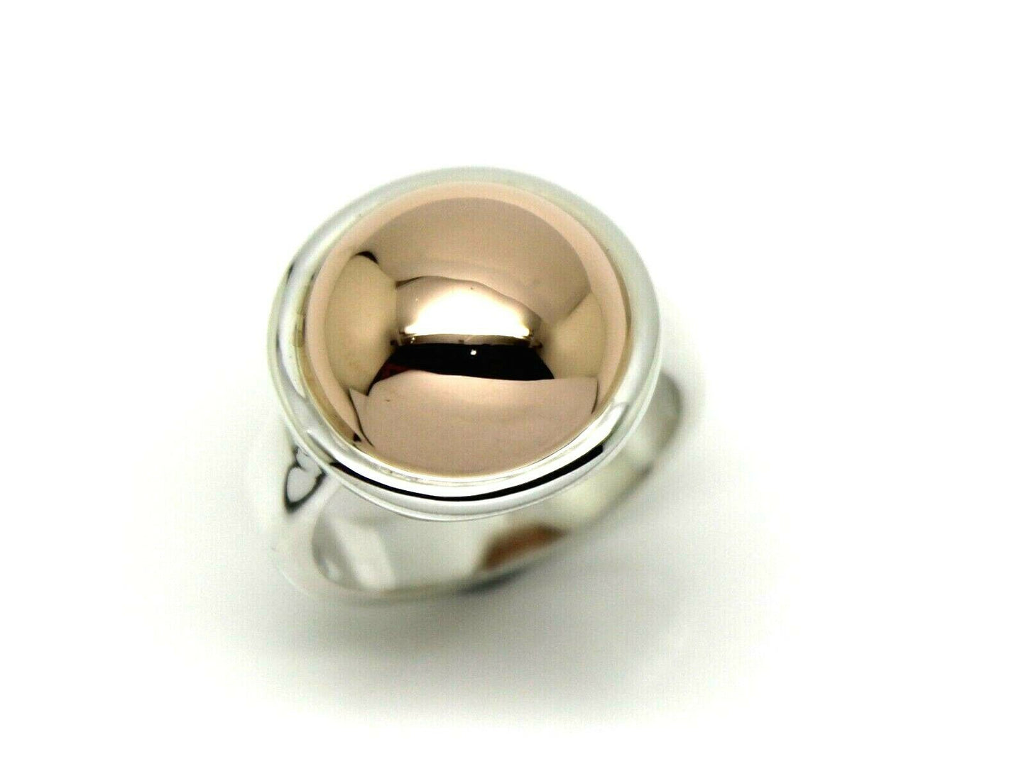 Genuine Large Sterling Silver 925 & 9ct Rose Gold 375 Half Ball Button Ring