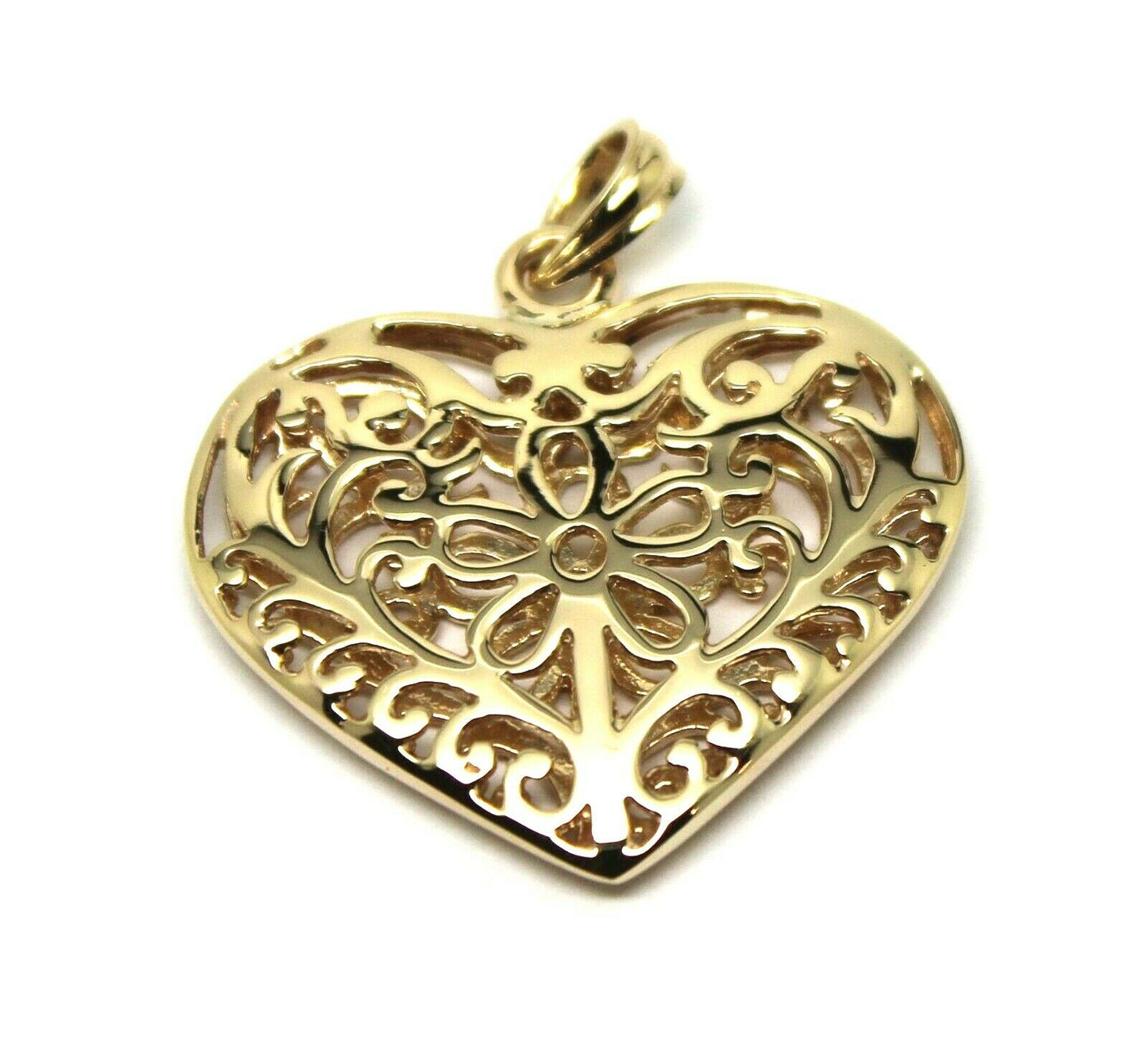 Kaedesigns Genuine 18ct Large Yellow, Rose or White Gold Filigree Double Sided Heart Pendant