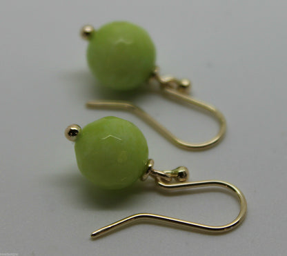 Genuine 9ct Yellow Gold 10mm Agate Lime Faceted Ball Earrings